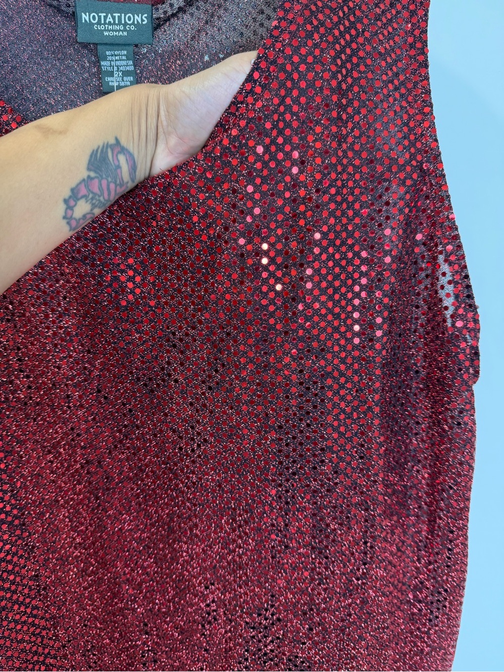 Notations Woman 2X Red Sequin Sleeveless Party Top Sparkly Holiday Glam - Picture 4 of 6